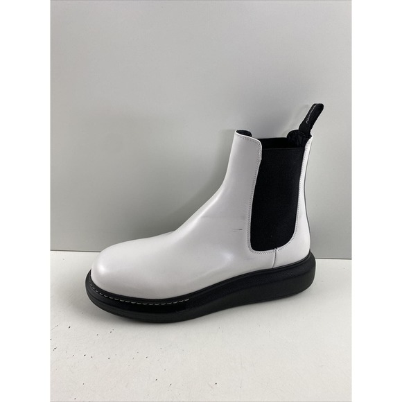 Alexander McQueen White Leather Pull On Platform Chelsea Boots Men’s Size 44 E main image 9